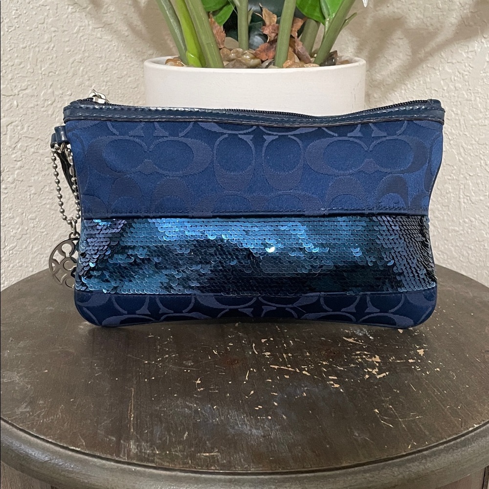 Coach Blue Sequin Signature Wristlet